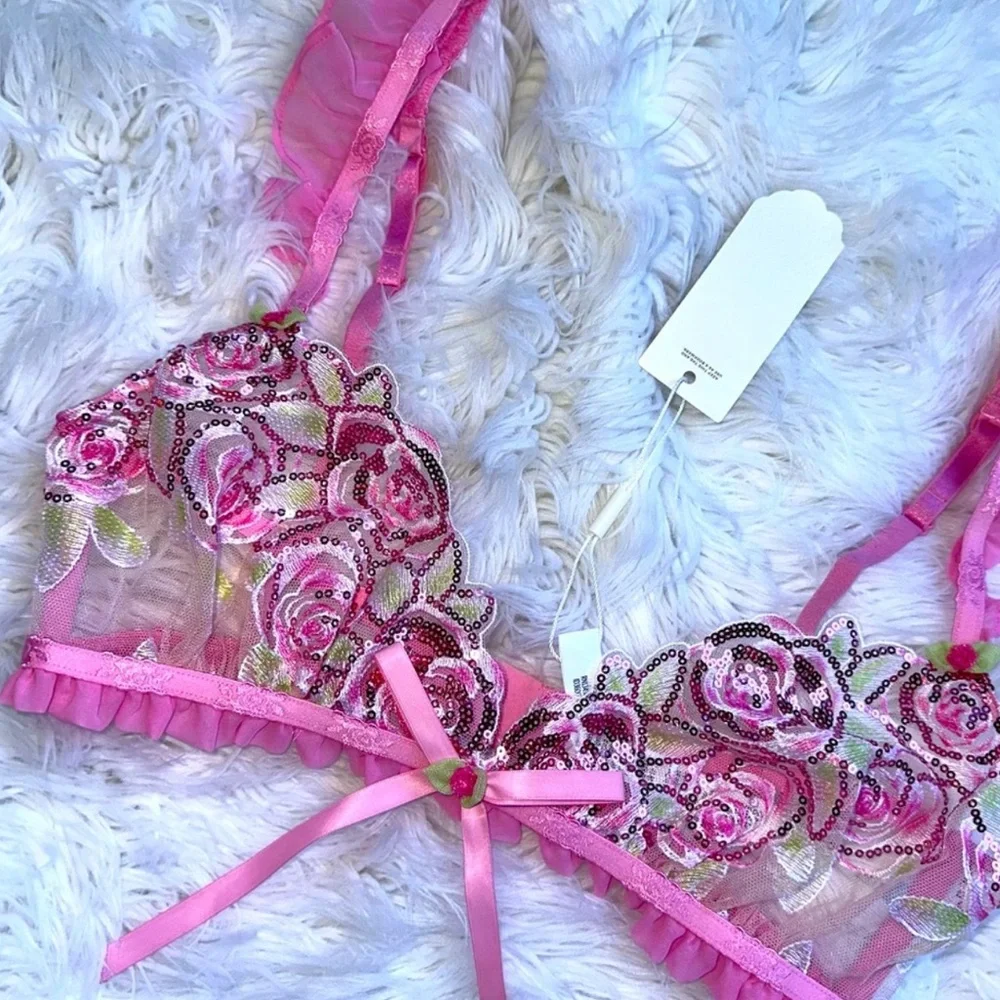 For Love & Lemons • Doreen Sequin Frilly Rose Bralette - Picture 3 of 15